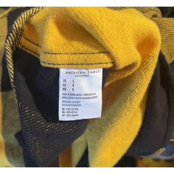 American Eagle Outfitters Shacket Plaid Shirt Jacket Black Yellow New NWT Large - Picture 7 of 8